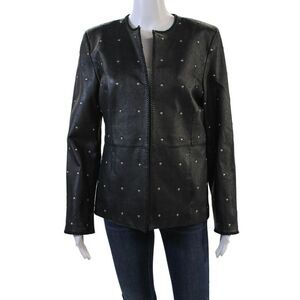Pamela McCoy Collection Womens Leather Studded Jacket Black Size XS